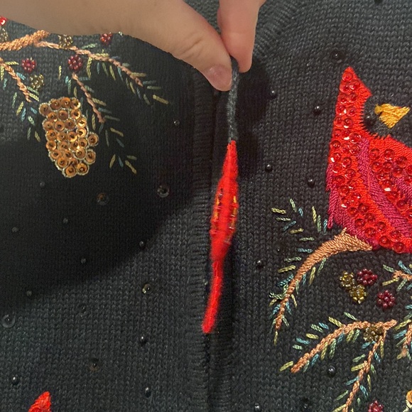 Cardinal sweater Heirloom Collectibles Sequin Cardinal Zip-up Christmas cardigan - Picture 6 of 14
